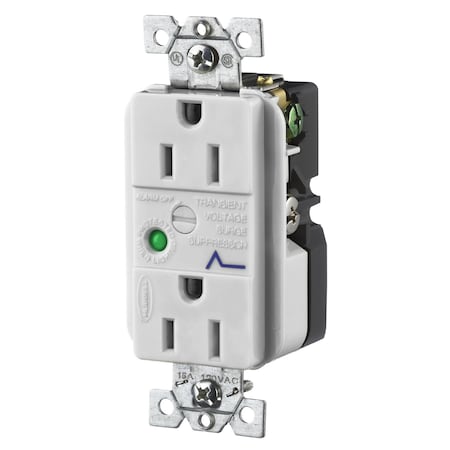 Hubbell Wiring Device-Kellems Duplex Straight Blade Receptacle, 5-15R, 15 A, 125V AC, 2 Pole, 3 Wire, Flush Mount, Grounded HBL5260OWSA